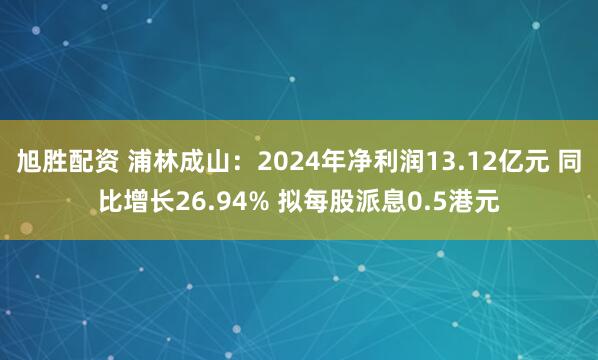 旭胜配资 浦林成山：2024年净利润13.12亿元 同比增长26.94% 拟每股派息0.5港元